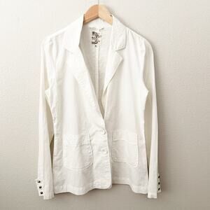 TULLE x ANTHROPOLOGIE | White Cotton Linen Blazer Jacket Coat Button | Medium